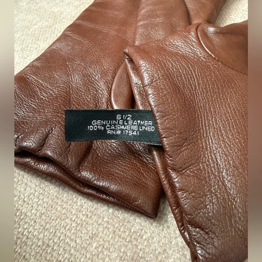 Lord & Taylor Women’s Brown Leather Gloves Cashmere Lined Size 6.5
